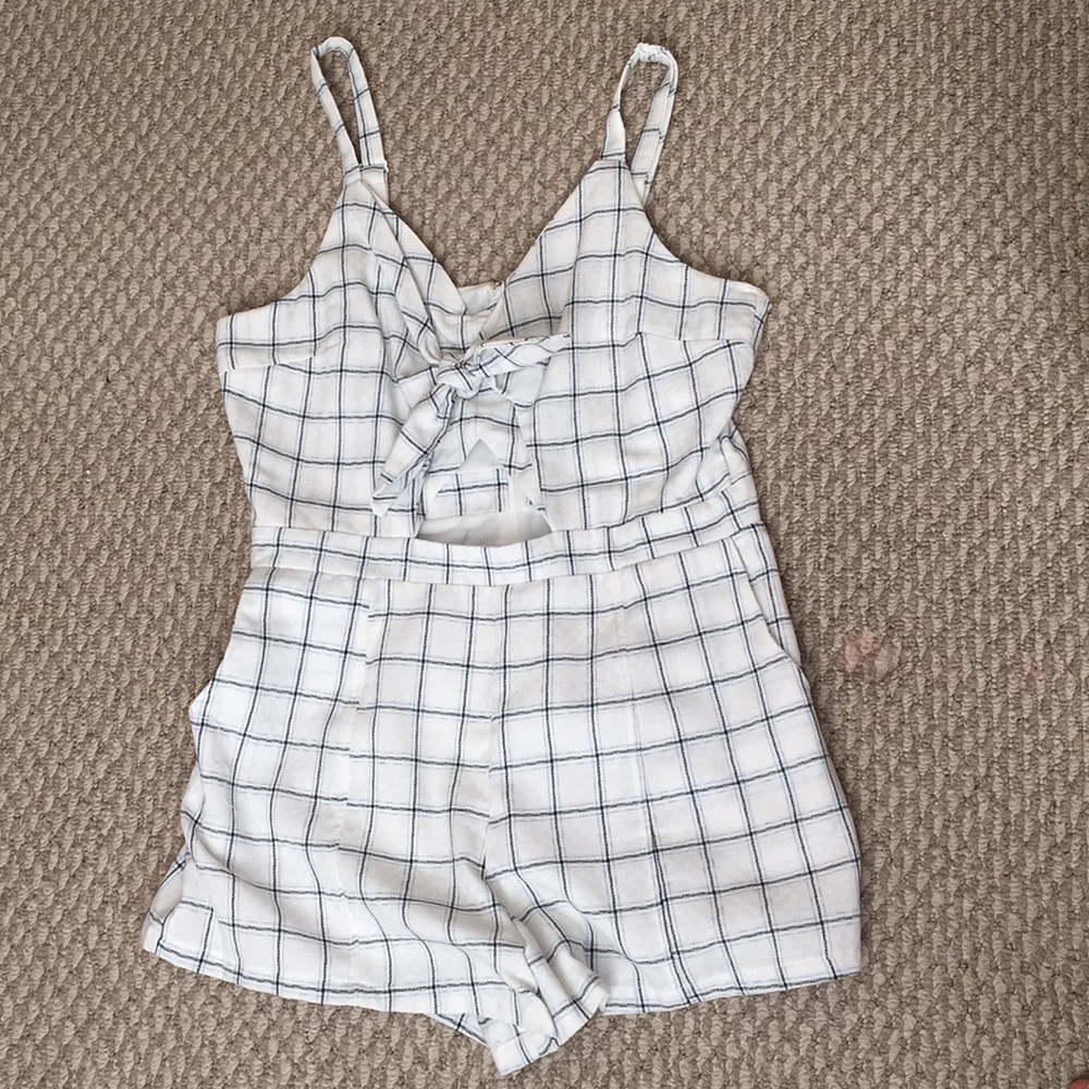 Navy, light blue, and white romper